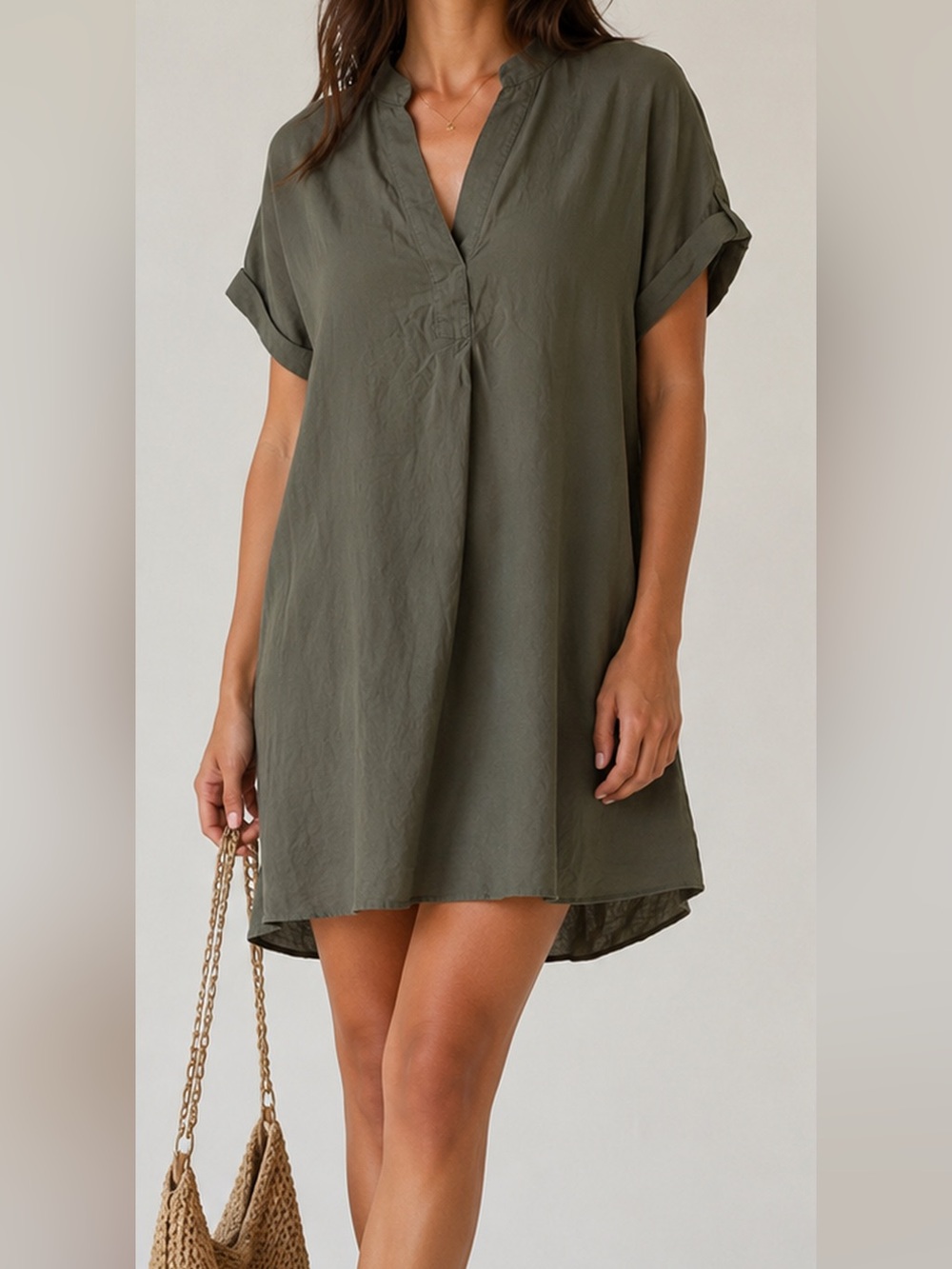 H&M Olive Green V-Neck Swim shirt Dress